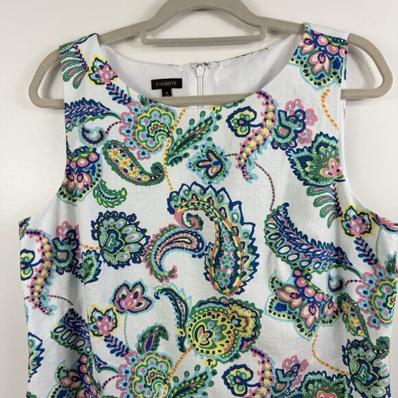 Talbots White Colorful Paisley Floral Sheath Dress Size 12 Scalloped Hem Summer - Picture 7 of 15